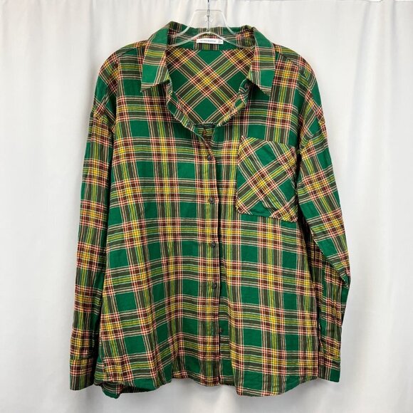 Staccato Button Up Collared Women’s Multicolor Plaid Long Sleeved Top Size L - Picture 2 of 9
